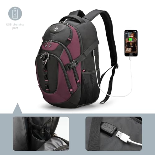 Swissdigital Design Laptop Backpack with USB Charging Port, Travel Backpack Fits 15.6 inches Computer, 31L College School Backpack for Women, Angola red/Black | SD803-44 - color: Angola Red/Black