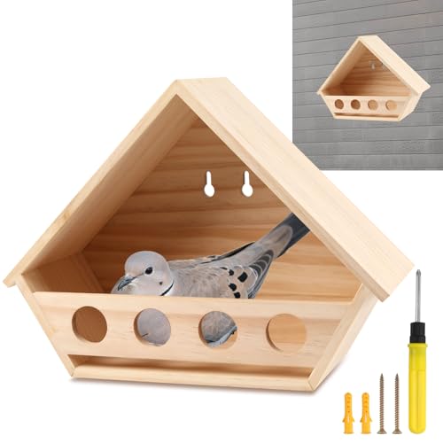 Dove Bird House for Outside, Wooden Mourning Dove Nesting Box | 14"L x 10.2"H x 5.3"W Pigeon House Roosting Platform with 2 Preset Mounting Holes - Easy To Install & Remove