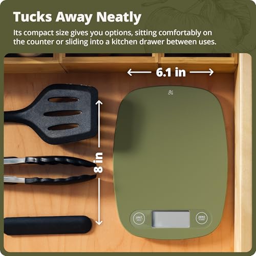 Greater Goods Food Scale, Slim & Compact Build, 1g Precision (Moss Green) | Digital Kitchen Scale for Cooking, Meal Prep & Portion Control, Tare, Auto Shut-Off, g/oz/lb/ml Conversion & Calorie Tracking - color: Moss Green