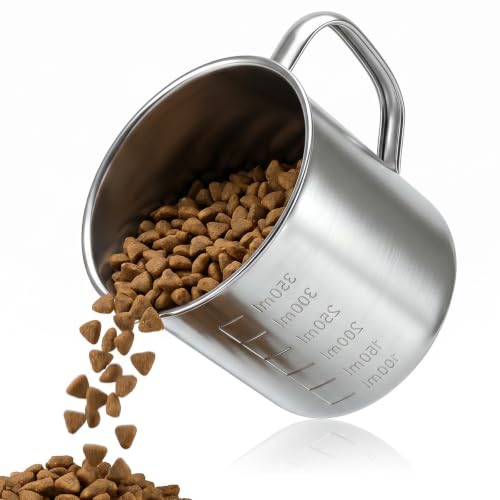 1.5 Cup Dog Food Scoop, 304 Stainless Steel Dog Food Measuring Cup | 1 1/2 Cup Pet Food Scoop with Handle for Dogs, Cats, Birds & Rabbits, Ideal for Dry Food & Treats