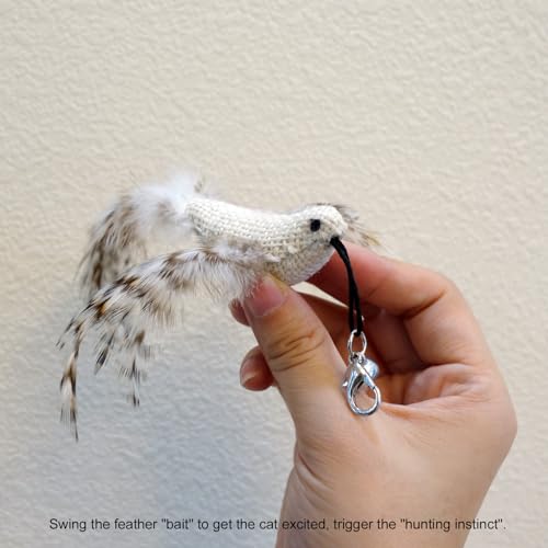 TTcat 4 Pack Linen Bird Cat Wand Refills, Natural Feather Detachable Replacement Toy Heads with Bell, Universal Lobster Clip-on Cat Teaser Attachments, Indoor Kitten Hunting Boredom Relief Prey Toy. - color: 4Pcs Flying Birds