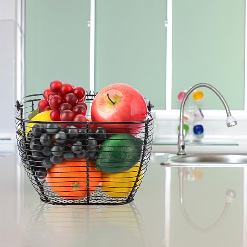 2 PCS 7" Black Wire Egg Baskets With Handle Kitchen Countertop Egg Holder | Small Metal Collecting Basket for Gathering Fresh Eggs, Chicken and Duck Eggs Hunting Basket & Counter Storage Basket - color: Black