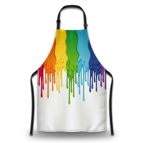 Cook Apron Women Rainbow Paint Border Fun Aprons for Men for Kitchen Cooking Restaurant BBQ Painting Crafting Gardening 27” (W) x 31” (H), Waterproof Aprons - color: Rainbow Paint Border