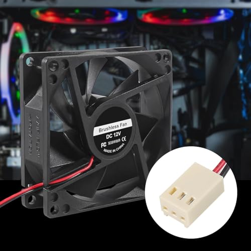2PCS 80mm DC Brushless Cooling Fan 12V High Airflow Cooling Fan Dual Ball Bearing 2 Wire 3 Pin for PC Case Computer RV Refrigerator, 80 x 25mm