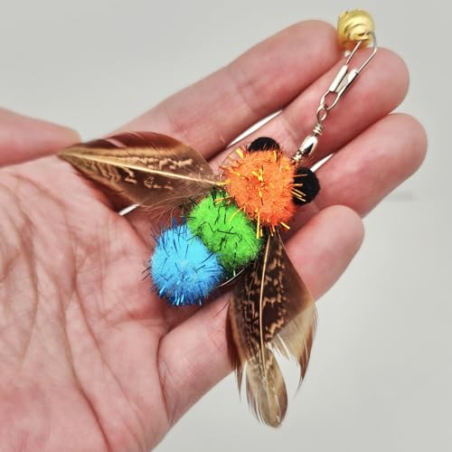 miwoowim 6PCS Bee Feather Cat Wand Refills, Interactive Teaser Replacements | Insect Attachments,Adorable bee design with natural feather wings. Fits standard wands. Promotes pouncing & jumping play. - color: 6 yellow bees