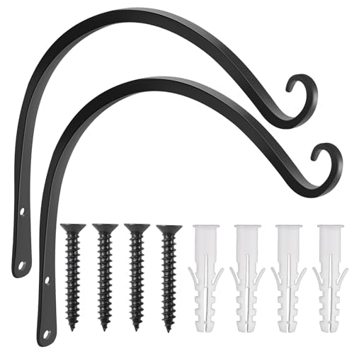 Gtongoko 14" Outdoor Plant Hanger Wall Bracket, Heavy Duty, 2 Pack | 57lb Capacity,Rust-Resistant Finish,Easy Installation,Fit Hanging Baskets,Ideal for Bird Feeders & Lanterns - size: 14 Inch, style: C-shape