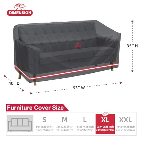 Patio Sofa Cover, Outdoor Heavy Duty Durable UV Water Resistant Anti-Fading Loveseat Cover with 2 Upgrade Air Vents and 2 Buckles, Black, 93" W x 40" D x 35" H - size: 93"W x 40"D x 35"H