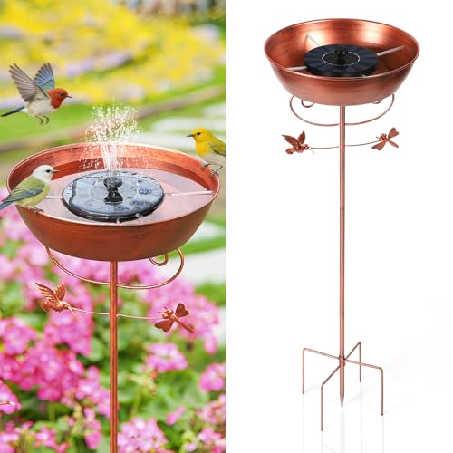 Metal Bird Bath for Outside Solar Powered Bird Bath Fountain, Freestanding Birdbath Feeder Bowl for Outdoor Garden Patio Yard Lawn Decor, Bronze, 41 in