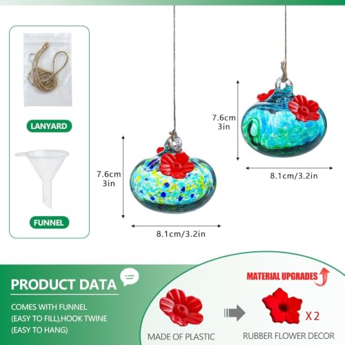 2pcs Small Glass Hummingbird Feeder for Outdoors with 2 Flower Feeding Port - color: Color-4