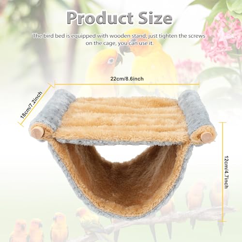 BWOGUE Bird Nest Bed Hanging Hammock, Parakeet Bed for Cage, Cockatiel Bed | Warm Fleece Snuggle Hut, Double-Layer Comfort, Wooden Perch Setup, Washable Hammock - color: Light Gray, size: Medium (9"x7.2")