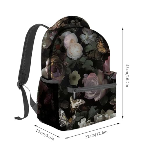 Dark Floral Butterfly Backpack Travel Backpacks Laptop Rucksack,School Bookbag for Women Kids Boys Girls,Flower Back Pack Accessories Bags,Ideal Gifts for Work, Outdoor Adventures - color: Color108