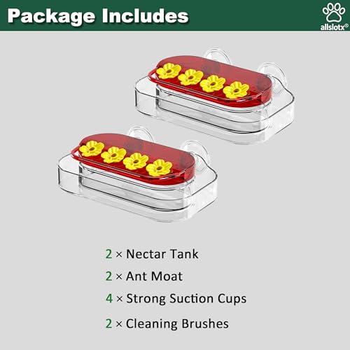 Window Hummingbird Feeder for Outdoors, 4 Bee-Proof Feeding Ports, Leak-Proof 10 oz Nectar Reservoir, Built-in Ant Moat, Strong Suction Cups for Up-Close Bird Watching, Easy to Clean (2 Pack) - style: F061 (2-Pack)
