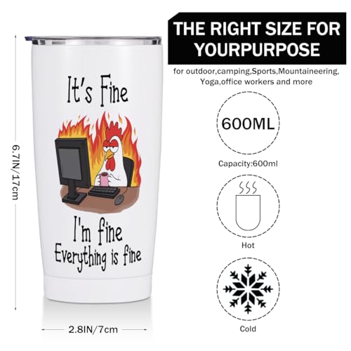Birthday Gifts for Women 20 oz Tumbler, Gag Gifts Stainless Steel Insulated | Funny Chicken Themed Insulated Travel Coffee Mugs Water Bottle, Funny Gifts for Coworkers Boss Women Men (White) - color: Multi 1458