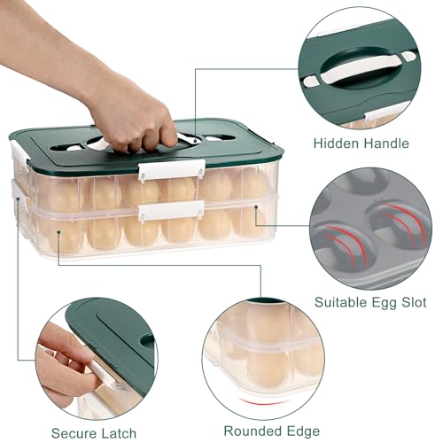 BTSKY Deviled Egg Platter with Lid, 2-Layer 36 Slots Deviled Eggs Carrier, Clear Portable Eggs Holder for Fridge Reusable Deviled Egg Tray Carton Box for Easter and Party Favor (2-Layer, Green) - color: Green, size: 2 Layer-Hold 36 Eggs