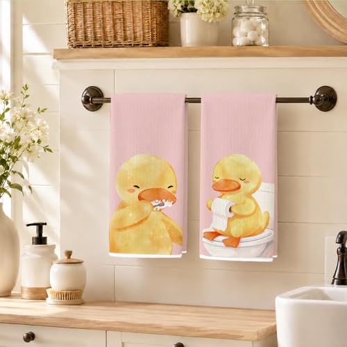 Kids Bathroom Decor, Goose Towels Bathroom Decor, Toddler Bathroom Towel, Cute Duck Green Farm Animal Dish Towels Gifts for Washroom Restroom 16x24 Inch Set of 2 - color: Goose-duck