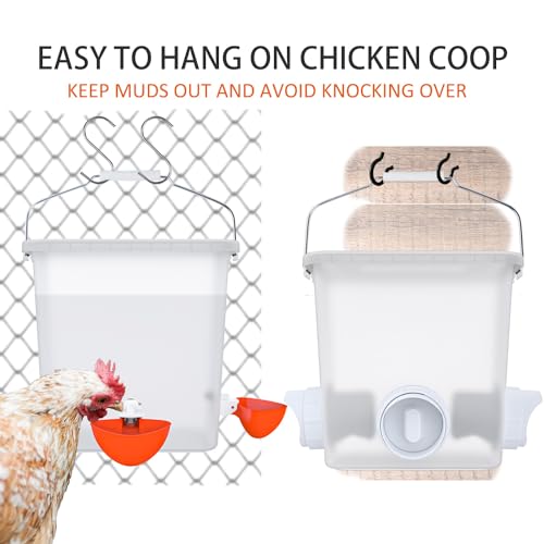 Large Automatic Chicken Feeder and Waterer Set Hanging Chicken Water Feeder Poultry Feed Bucket - color: Frosted