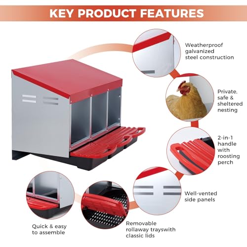 3 Holes Chicken Nesting Boxes for Laying Eggs, Wall-Mounted & Floorstanding Nesting Boxes for Chickens Ducks Geese, for Farm Backyard Chicken Coops, Red - color: Red, size: 3 Holes