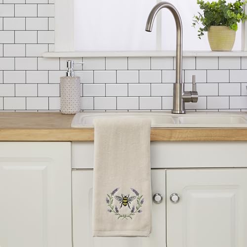 SKL Home Bee Lavender 100% Cotton Embroidered 2pc Hand Towel Set, Decorative for Bath/Kitchen/Bar & Gift, Natural - color: Bee Lavender