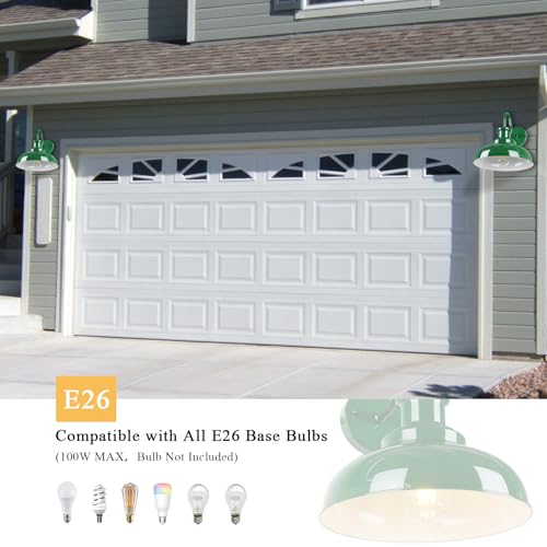 Outdoor Barn Lights - Rustic Farmhouse Exterior Mount Lights, Vintage Indoor/Outdoor Wall Lighting Fixtures, Industrial Green White Porch & Garage Lanterns - RZ007-2 GR+WH - color: Green+White, size: 02RZ007-2 PACK(Not Dusk to Dawn)