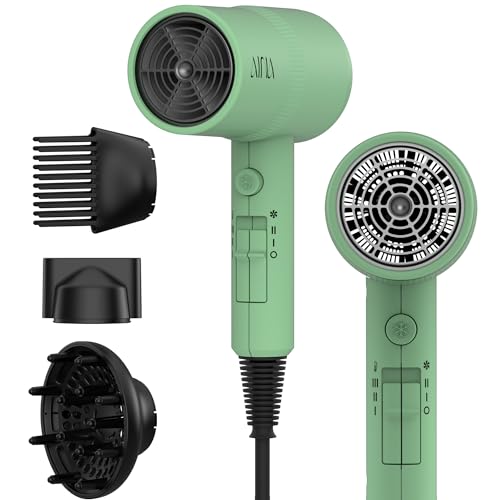AINA Hair Dryer with Diffuser,Comb Full-Featured Blow Dryer 110V(Green) | 3 Heat/2 Speed;Cold shut button;Lightweight;Compact Size;High Temp;Low Airflow;Same Results;Less Expense - color: Jade Green, size: 4 Piece