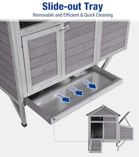 Chicken Coop Outdoor Weatherproof Chicken House with Lockable Nesting Box Slide-Out Cleaning Tray 2 Round Perches & Elevated Predator-Proof Base for 2-4 Chickens Ducks Grey - color: Grey