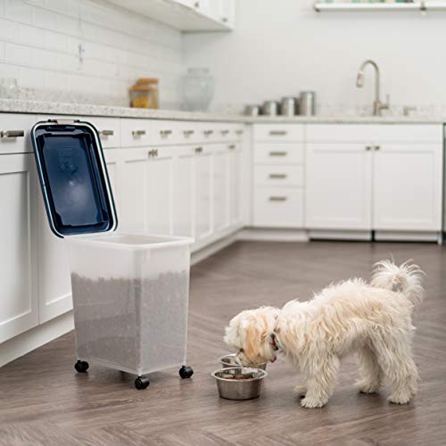 IRIS USA Dog Food Storage Container, Up to 30 lbs, Navy/Pearl, Made in USA | Wheels for Mobility, Airtight Seal, BPA-Free, Best for Bird Seed, Cat food, Cat Litter, Chicken Feed, Pellets - color: Navy/Pearl, size: 30 lbs