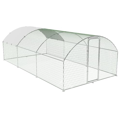 Garvee Metal Chicken Run, 9.8 x 19.7 x 6.6 Ft Metal Chicken Coop for Yard with Waterproof and Anti-Ultraviolet Cover, Dome Roof Walk in Chicken House, Poultry Cage for Hen, Duck and Rabbit - size: 118.1"L x 236.2"W x 78.7"H