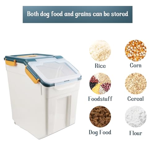 2 Pack Rice Storage Container with Measuring Cup 50 lb Flour Storage Container with Wheels, BPA Free Food Storage Container Dog Cat Food Bin Set for Dry Food Sugar, Cereal(Blue) - color: Blue 2Pack 50Lb
