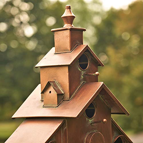 Large Copper Colored Multi-Birdhouse Stakes, Room for 4 Bird Families in Each (Church Style with Cascading Roof) - style: Church Style with Cascading Roof
