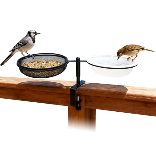 Bird Feeder for Apartment Balcony with Food Tray and Water Bowl | Metal,Detachable and Adjustable Balcony Bird Feeder,Round