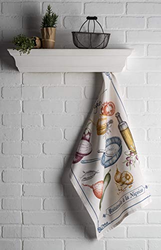 Maison d' Hermine Kitchen Towels Set of 3 Reusable 100% Cotton 27.50" x 20" | Cloth Tea Dish Towels Absorbent with Hanging Loop for Kitchen Dining Party Wedding Hotel Home Spring Summer - Gastronomie - color: 051 - Gastronomie