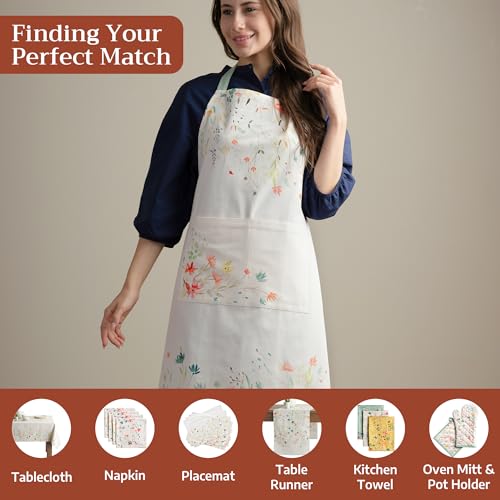 Maison d' Hermine Aprons for women with Pocket 100% Cotton (27.50"x31.50") | Adjustable Neck Strap & long ties Apron Men Chef Wedding Cooking Gardening Server Maid - color: 001 - Colmar