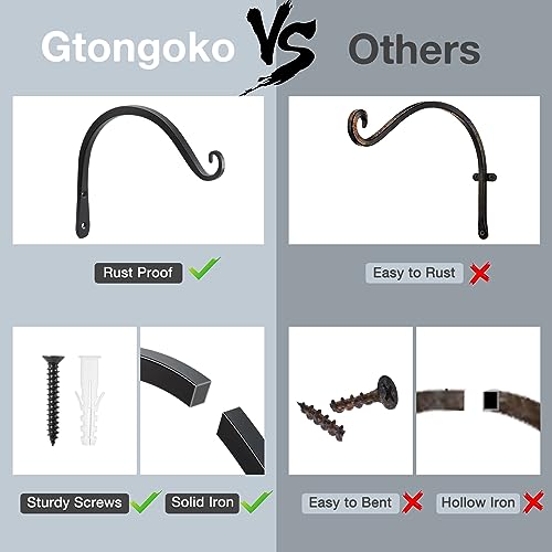 Gtongoko 8" Outdoor Plant Hanger Wall Bracket, Heavy Duty, 2 Pack | 44lb Capacity,Rust-Resistant Finish,Easy Installation,Fit Hanging Baskets,Ideal for Bird Feeders & Lanterns - size: 8 Inch, style: C-shape
