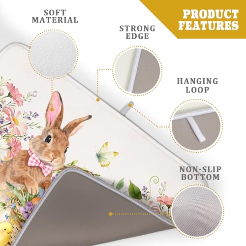Easter Rabbit Eggs Dish Drying Mat for Kitchen Counter 18x24 Inch Spring Flowers Large Microfiber Dish Drainer Rack Mats - color: Colorful Easter Bunny, size: 24" x 18"