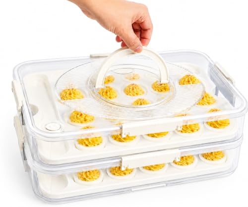 2 Pack Deviled Egg Containers with Lid, Holds 40 Deviled Egg Halves Total, Stackable Deviled Egg Carrier for Party, Picnic, Potluck, Easter, Refrigerator Storage, Clear Plastic Egg Tray Holder