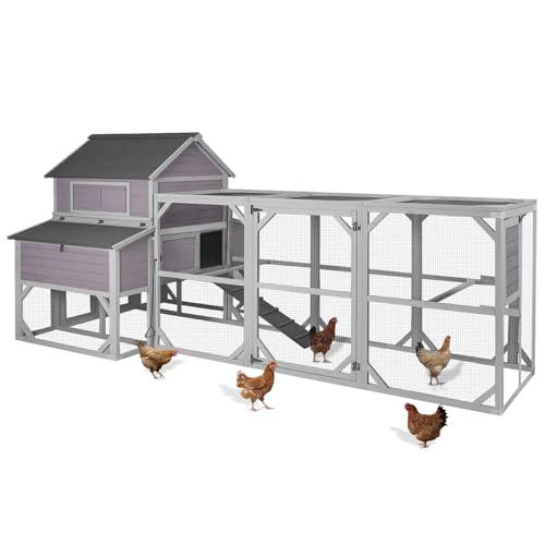 GUTINNEEN Large Chicken Coop with Run for 8-10 Chickens, Wooden Outdoor Hen House with 3-Section Nesting Box, Walk-in Poultry Cage, Pull-Out Metal Tray, Multiple Perches, Secure Ventilated Design - size: 118.1"L x 56.7"W x 49.6"H