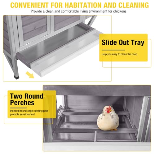 Aivituvin Chicken Coop with Nesting Box and Stand, Outdoor Elevated Hen House Wooden Poultry Coops with Weatherproof Asphalt Roof, Leakproof Pull-Out Tray for 2-3 Chickens, Ducks - Grey - size: 40.9"L x 27.4"W x 38.6"H