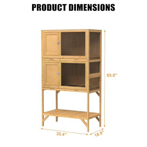 GDLF Wooden Quail Cage Indoor, 2-Tier Quail Coop with Pull-Out Trays | Ideal for indoor quail housing, with a pull-out tray, open shelving, and ventilated panels