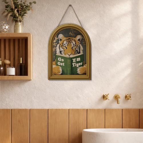 3D Motivational Tiger Table Decor Sign Vintage Wall Art 8x10 Inch | Go Get Em Tiger Wall Art Sign for Home Living Room Office Desk Wall Shelf Decor - color: color-A