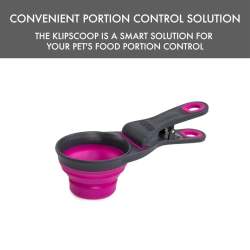 Dexas Popware for Pets Collapsible Klip Scoop, 3-in-1 Pet Food Scoop, Measuring Cup and Bag Clip, 1/2 Cup Capacity, Fuchsia - color: Fuchsia, size: 1/2 Cup Capacity
