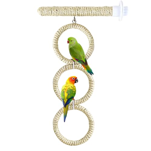 3-Ring Bird Swing Toy,Bird Swing for Cage,Hanging Bird Rope Perch Toy,for Parakeets, Lovebirds, Cockatiels, Sugar Glider Toys and Cage Accessories(GDjute) - color: GDjute
