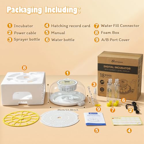 Sailnovo 18 Eggs Incubators for Hatching Egg with Auto Water Filling | Egg Turning,Egg Candler,ncubator for Chicken Duck Quail Eggs,Temperature Control,Ideal for Year-round incubation - color: Grey-White-Yellow, size: Hatch 18