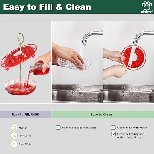 Hummingbird Feeders for Outdoors Hanging (2 Pack) 25 Ports 16 oz Nectar Capacity, Ant Wasp Bee Proof, Leak-Proof with Sealing Ring, Reinforced Hanging Hook, Easy to Clean by Includes Cleaning Brushes - size: 16 oz