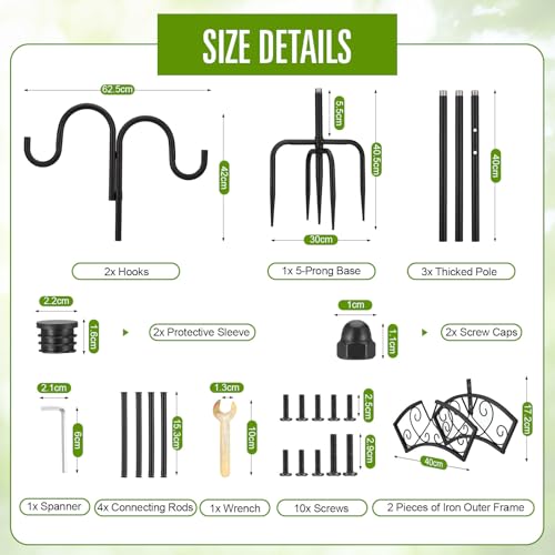 Garden Hose Holder, Upgraded Water Hose Holder, 2-in-1 Heavy Duty Hose Stand, 88Inch Freestanding Hose Hanger, Detachable Garden Hose Storage Rack with Adjustable Shepherds Hooks, Bird Feeder Pole