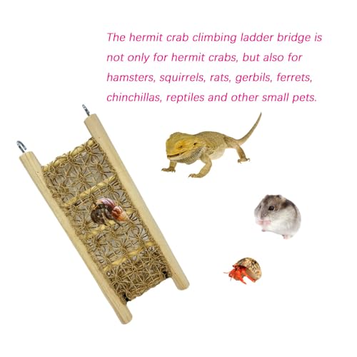 1 Pcs Hermit Crabs Climbing Wooden Ladder Bridge with Hooks, Small Animals Climbing Toy with Rope for Hermit Crabs Chameleon Lizards Reptile Bird Parrot
