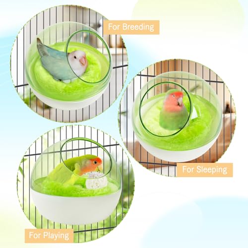 kathson Plastic Bird Nest Chewproof Small Bed with mat Hanging House Hut Bird Cage Breeding Hatching Nest Washable Parakeet Nest for Parrot Budgie Love Bird Canary (Green) - color: Green