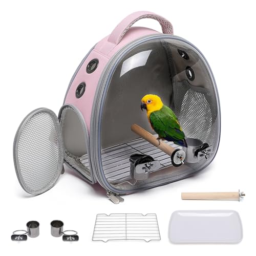 Portable Travel pet Backpack Carrier Hamster Bag Guinea Pig Bird Small Dog cat Turtle Carrier Rabbit Cage Squirrel Bearded Dragon Breathable Hangbag (Pink+Accessories) - color: pink+accessories