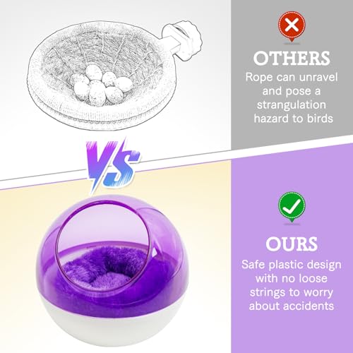 kathson Plastic Bird Nest Chewproof Small Bed with mat Hanging House Hut Bird Cage Breeding Hatching Nest Washable Parakeet Nest for Parrot Budgie Love Bird Canary (Purple) - color: Purple