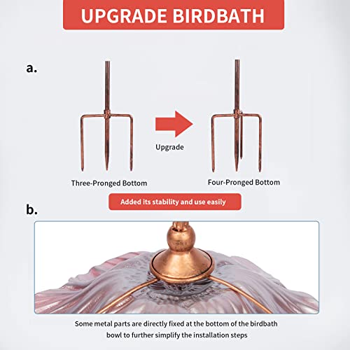 Glass Birdbath Birdfeeder with Metal Stake Garden Yard Outdoor Red | 31inch height stain glass bird bath for outside,red flower bird bath bowl,attract wild birds and beautify outdoor gardens - color: Red