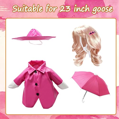 4 Pcs Porch Goose Raincoat with Wigs, Outfits and Clothes, Spring Summer Goose Statue Raincoat Costume, 23" Geese Statue Clothes for Patio Yard Lawn Outdoor Decor (Pink) - color: Pink